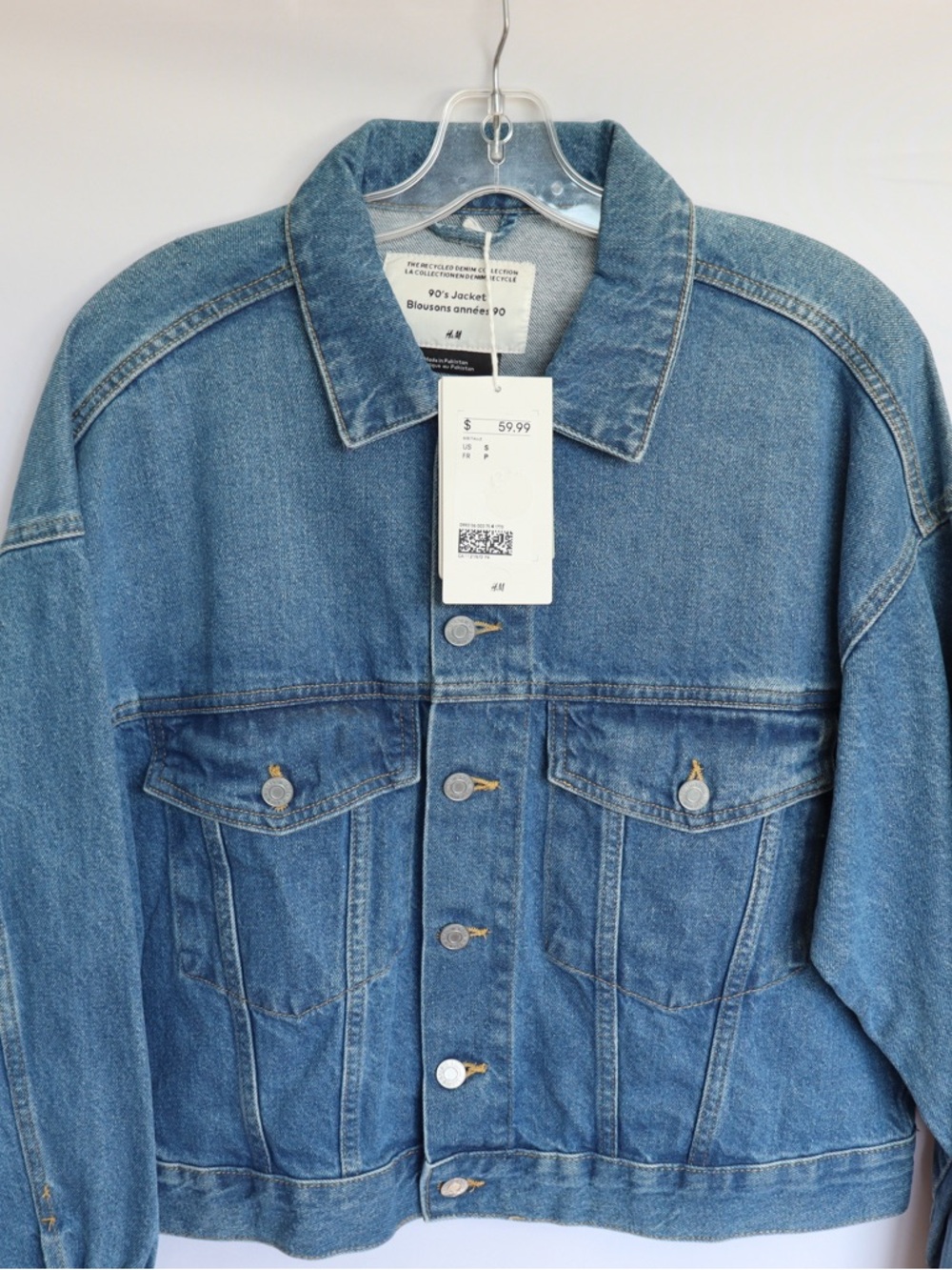 H&M 90s Denim Jacket NWT Women’s Small Blue Cropped Jean Jacket - Picture 3 of 10